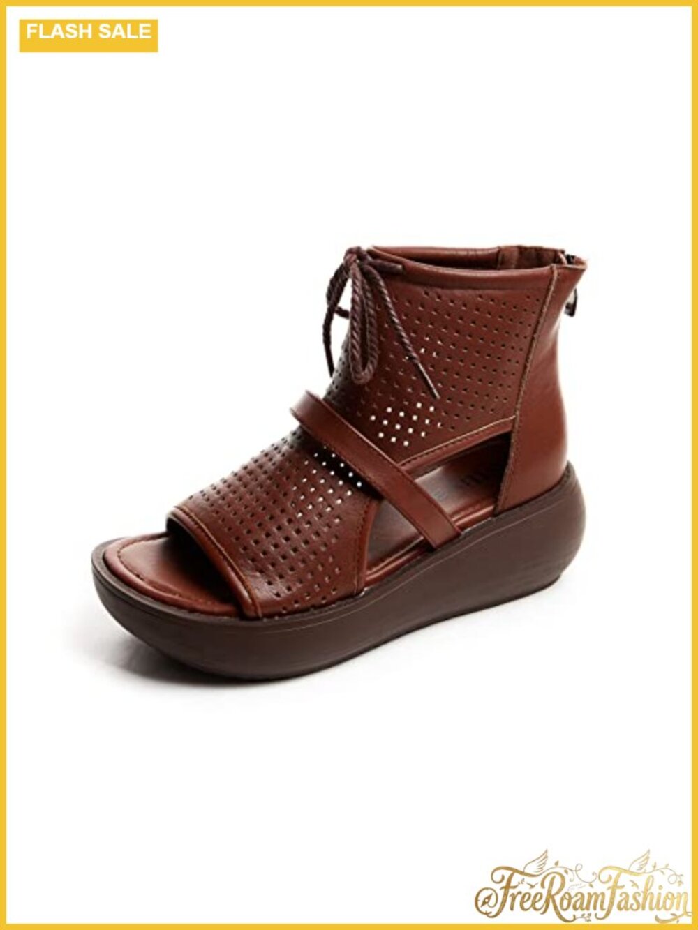 Women High Top Boot Sandals Open Toe Cutout Leather Sandals